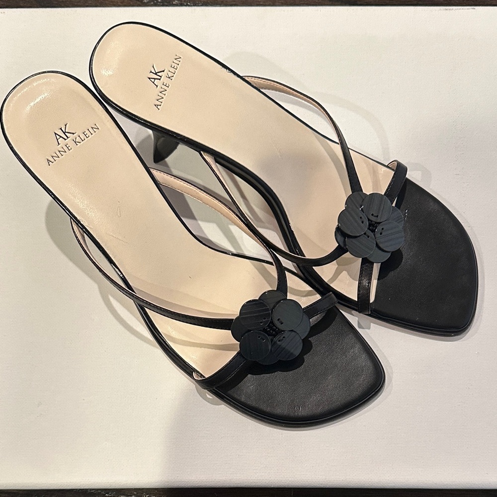 Anne Klein Black Heels with Floral Detail